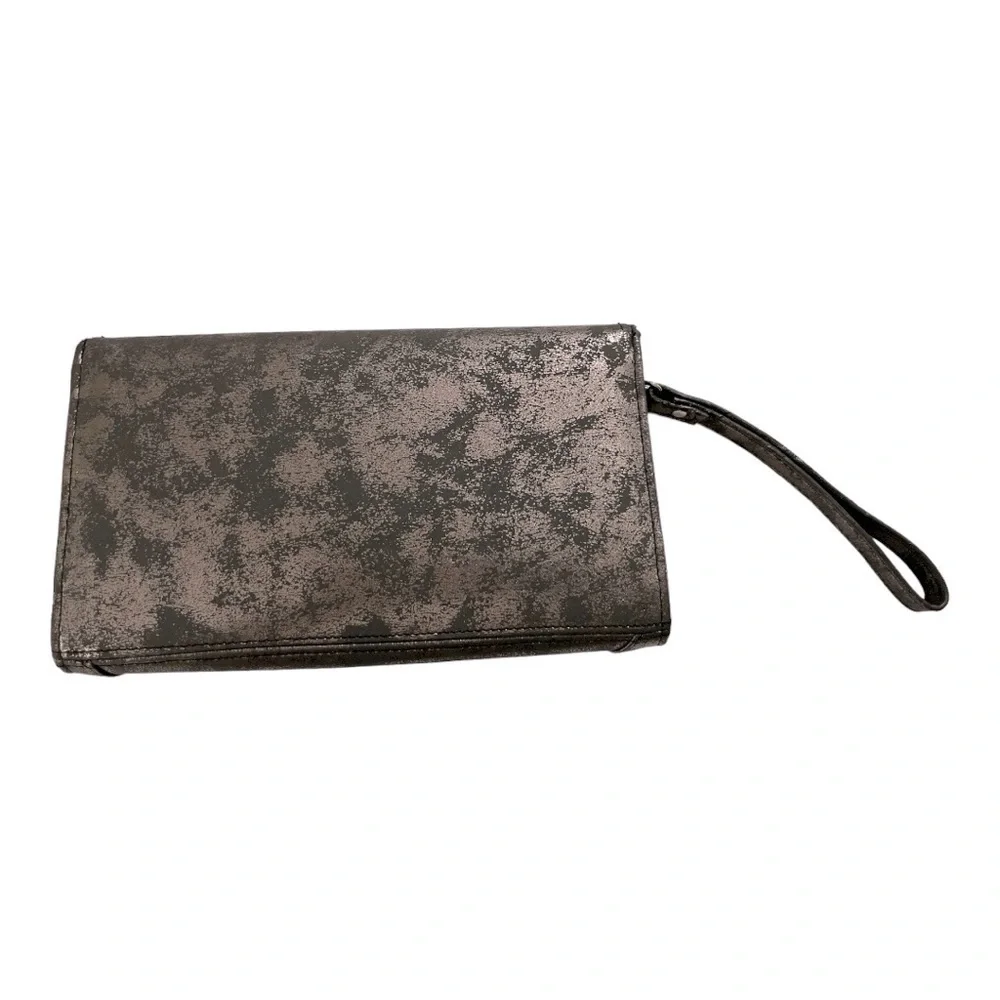 Metallic Silver and Black studded Clutch purse with wrist band